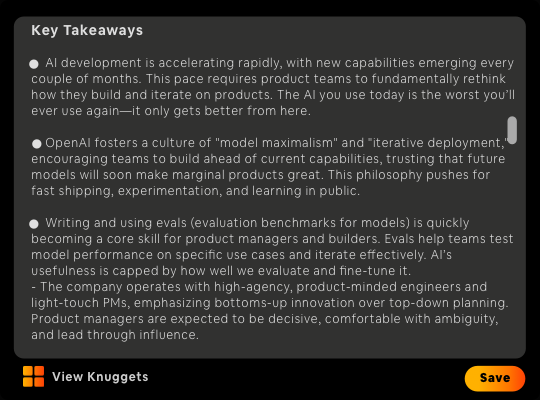 Knugget save YouTube summaries feature